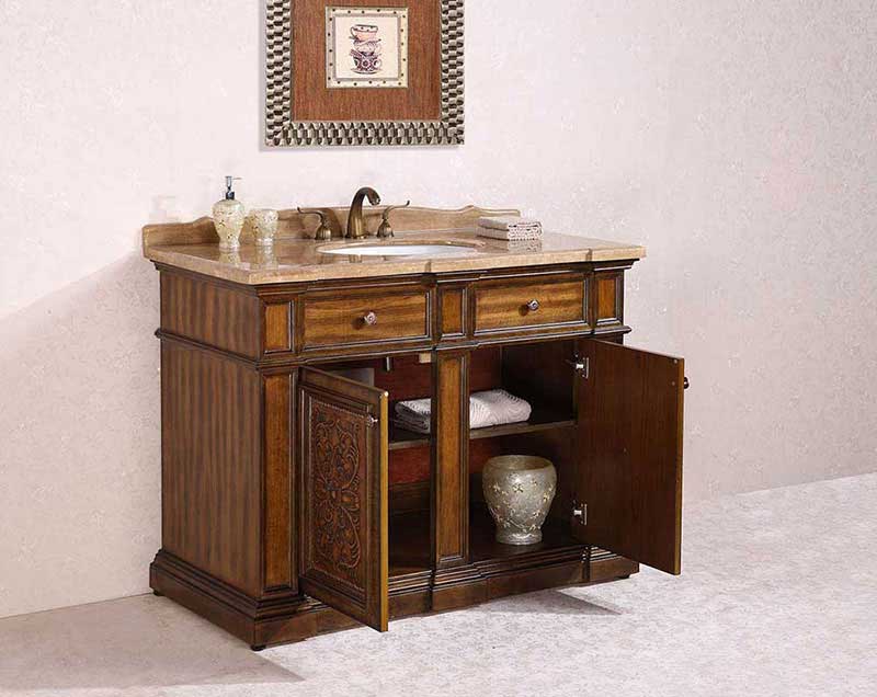 Legion Furniture 48" Solid Wood Sink Vanity With Travertine-No Faucet Light Walnut 6
