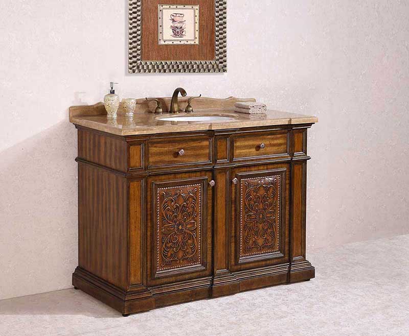 Legion Furniture 48" Solid Wood Sink Vanity With Travertine-No Faucet Light Walnut