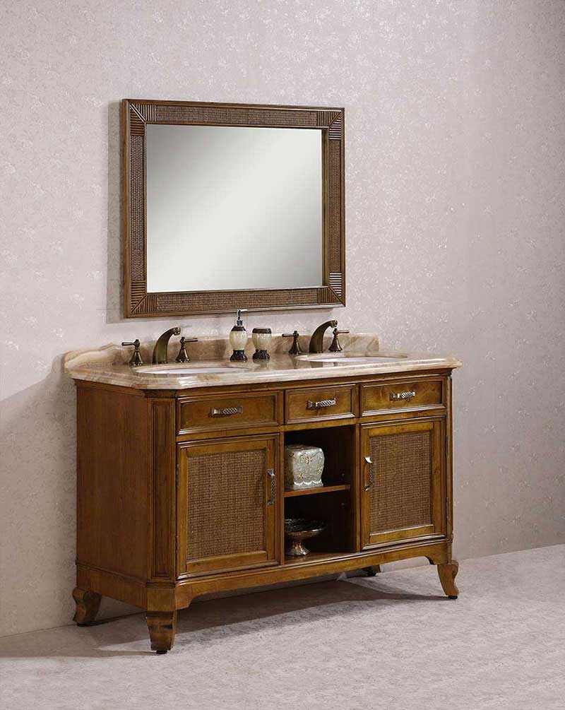 Legion Furniture 60" Solid Wood Sink Vanity With Marble-No Faucet Light Brown