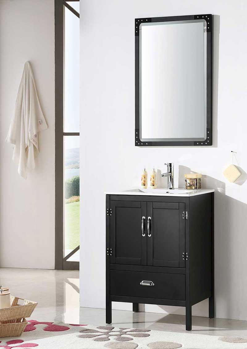 Legion Furniture 24" Black Color Wood Sink Vanity With Ceramic Top-No Faucet Matt Black 4