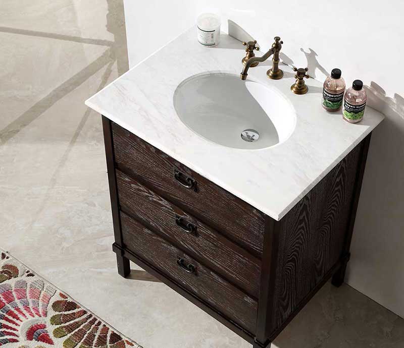 Legion Furniture 30" Brown Color Solid Wood Sink Vanity With Marble Top-No Faucet Brown 3