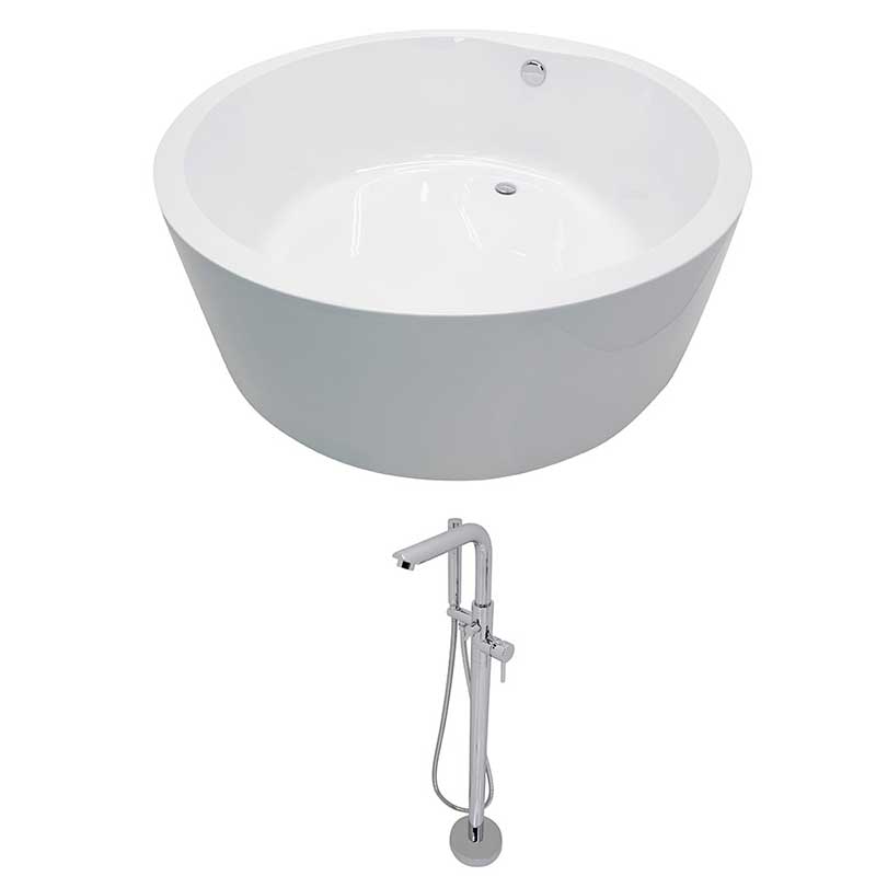Anzzi Rotunda 4.9 ft. Acrylic Freestanding Non-Whirlpool Bathtub in White and Sens Series Faucet in Chrome
