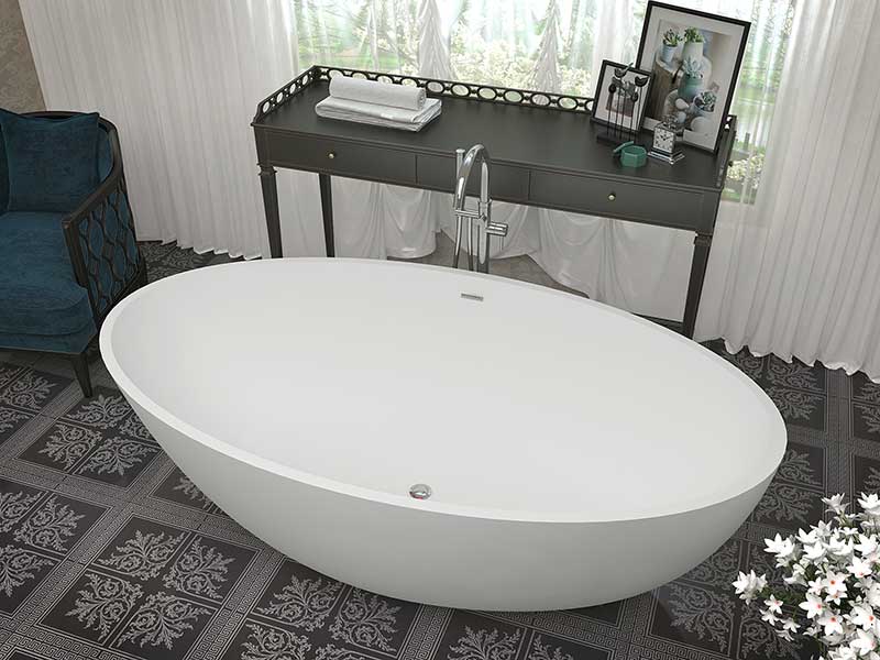 Anzzi Hangiri 5.5 ft. Solid Surface Center Drain Freestanding Bathtub in Matte White BS-S29 2