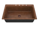 Anzzi Cliff Drop-in Handmade Copper 33 in. 4-Hole Single Bowl Kitchen Sink in Hammered Antique Copper K-AZ264