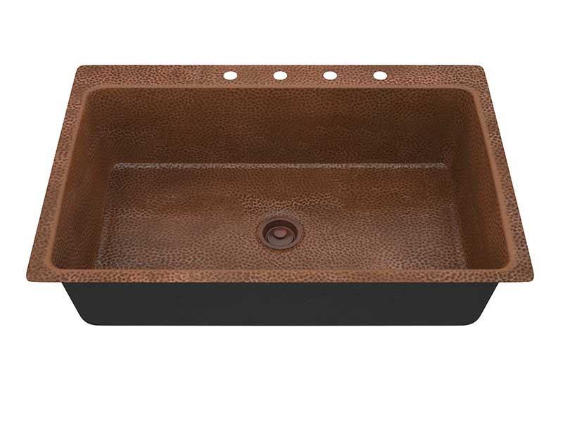Anzzi Cliff Drop-in Handmade Copper 33 in. 4-Hole Single Bowl Kitchen Sink in Hammered Antique Copper K-AZ264
