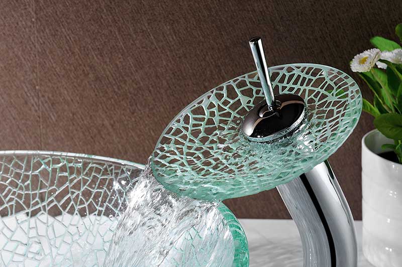 Anzzi Paeva Series Deco-Glass Vessel Sink in Crystal Clear Chipasi with Matching Chrome Waterfall Faucet LS-AZ8112 3