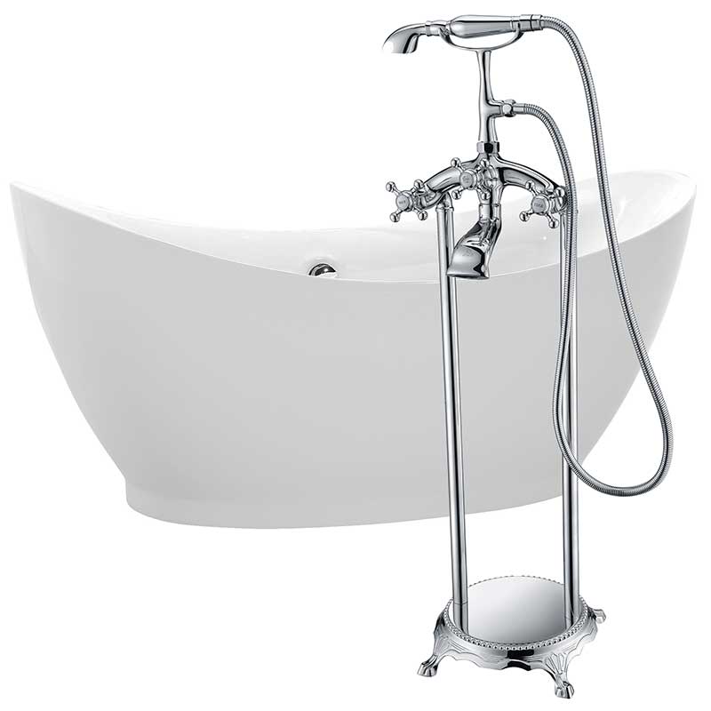 Anzzi Reginald 68 in. Acrylic Soaking Bathtub in White with Tugela Faucet in Polished Chrome FTAZ091-0052C