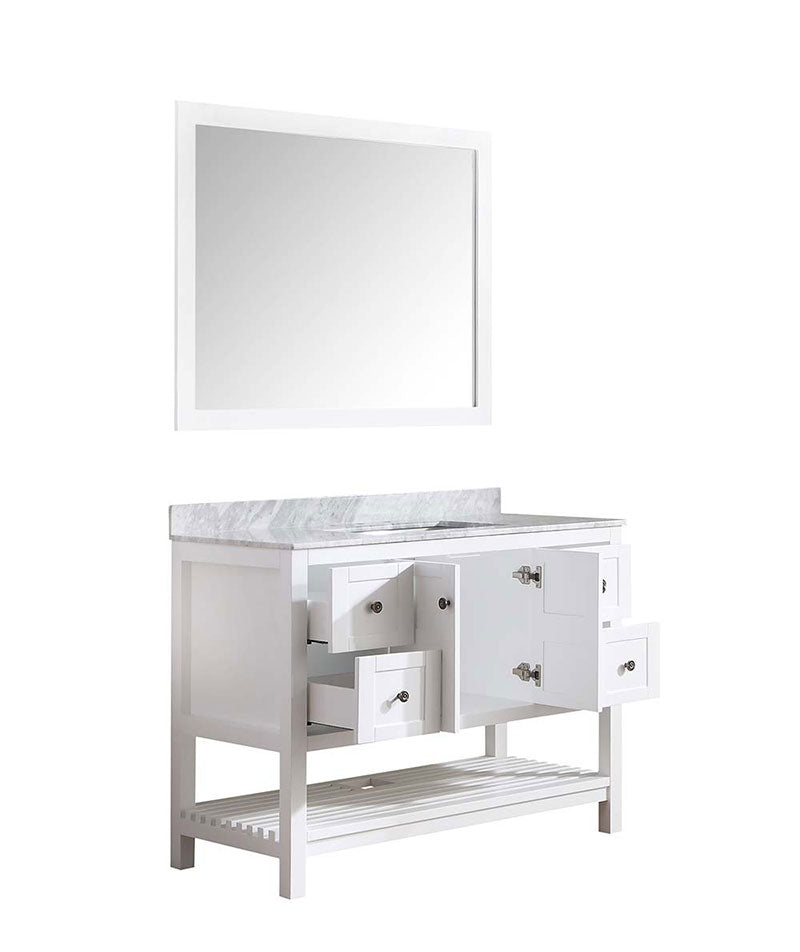 Anzzi Montaigne 48 in. W x 22 in. D Vanity in White with Marble Vanity Top in Carrara White with White Basin and Mirror 16