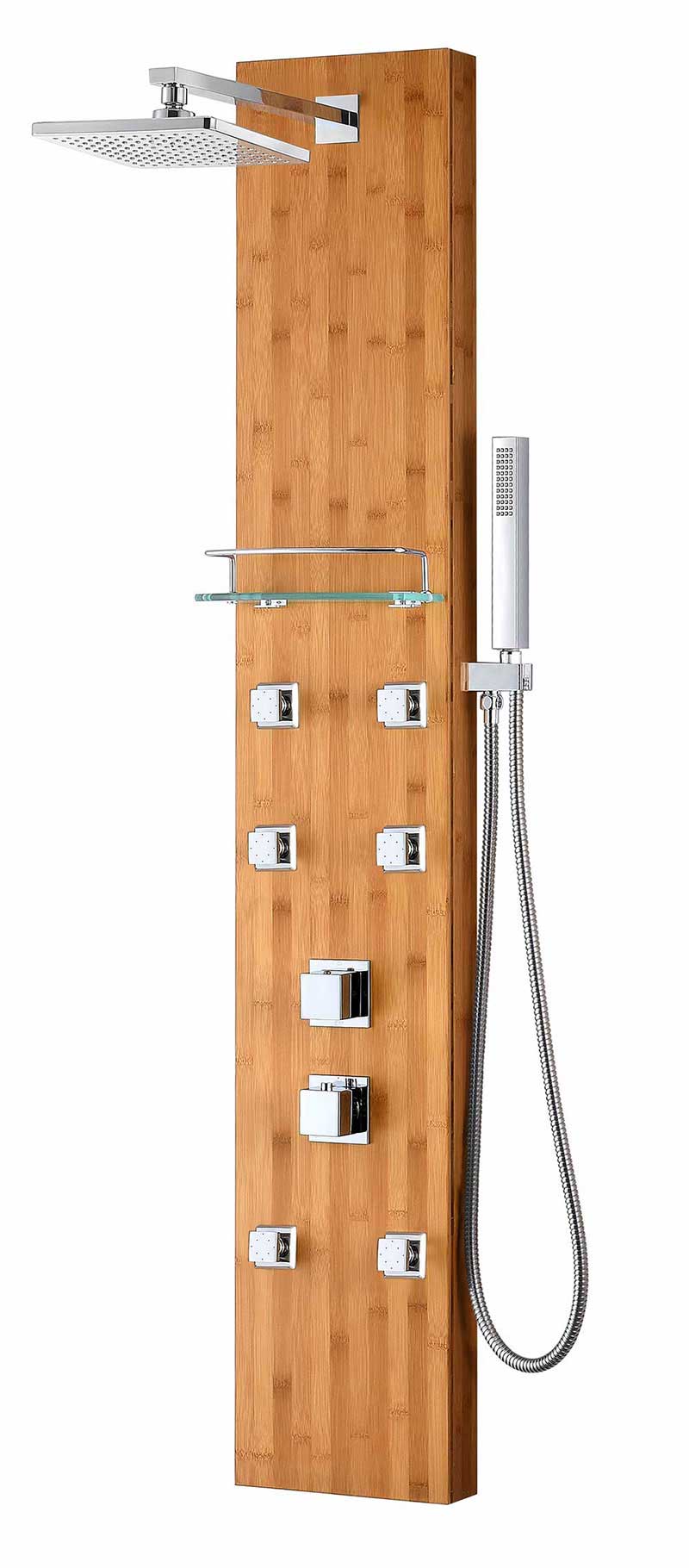 Anzzi CRANE Series 60 in. Full Body Shower Panel System with Heavy Rain Shower and Spray Wand in Natural Bamboo