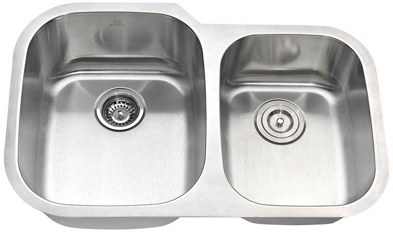 Anzzi MOORE Undermount Stainless Steel 32 in. Double Bowl Kitchen Sink and Faucet Set with Sails Faucet in Brushed Nickel 11