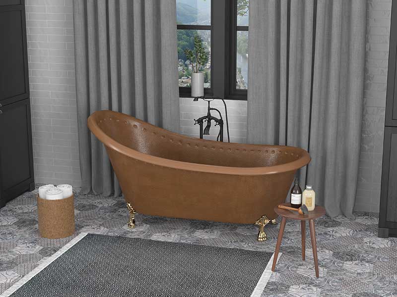 Anzzi Java 66 in. Handmade Copper Slipper Clawfoot Non-Whirlpool Bathtub in Hammered Antique Copper FT-AZ333 2