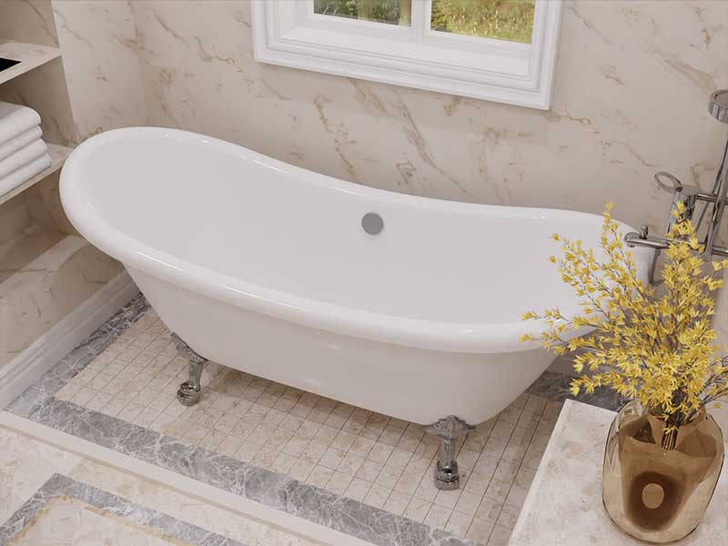 Anzzi 69.29” Belissima Double Slipper Acrylic Claw Foot Tub in White FT-CF130LXFT-CH 3
