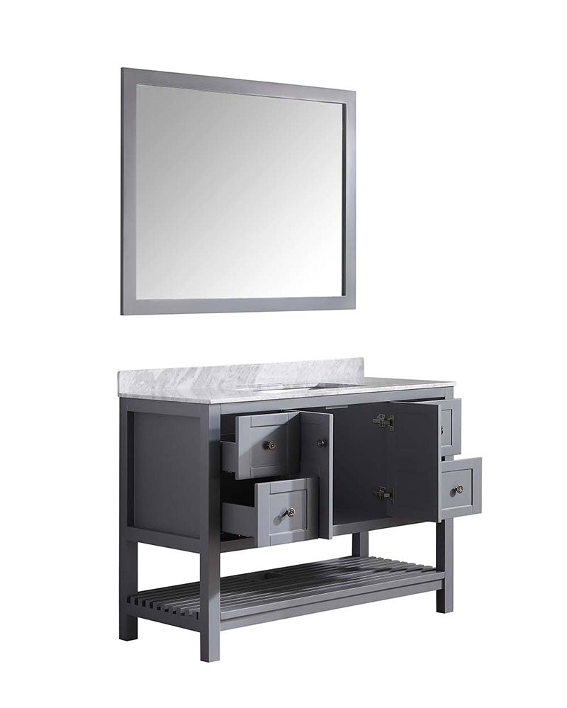 Anzzi Montaigne 48 in. W x 22 in. D Vanity in Gray with Marble Vanity Top in Carrara White with White Basin and Mirror 17