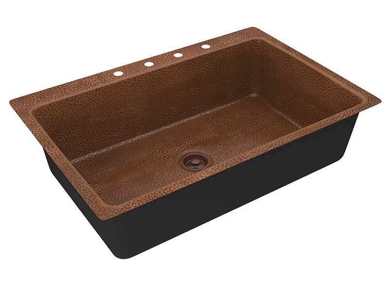 Anzzi Cliff Drop-in Handmade Copper 33 in. 4-Hole Single Bowl Kitchen Sink in Hammered Antique Copper K-AZ264 6
