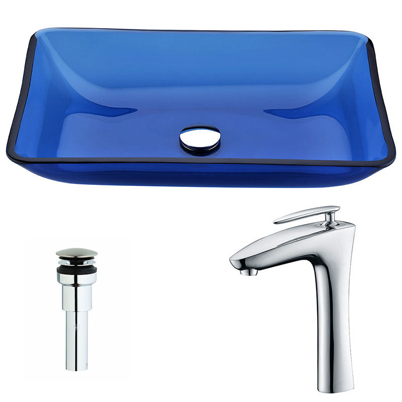 Anzzi Harmony Series Deco-Glass Vessel Sink in Cloud Blue with Crown Faucet in Chrome
