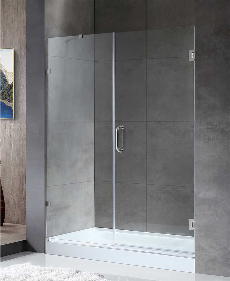 Anzzi Consort Series 60 in. by 72 in. Frameless Hinged Alcove Shower Door in Brushed Nickel with Handle SD-AZ07-01BN