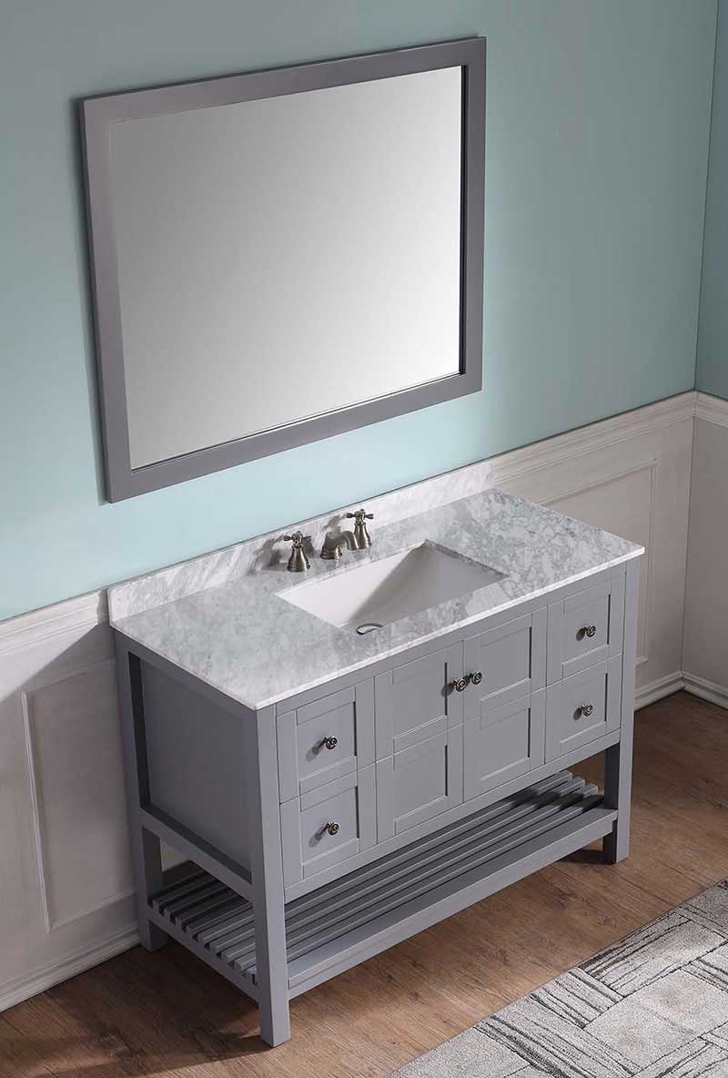 Anzzi Montaigne 48 in. W x 22 in. D Vanity in Gray with Marble Vanity Top in Carrara White with White Basin and Mirror 3