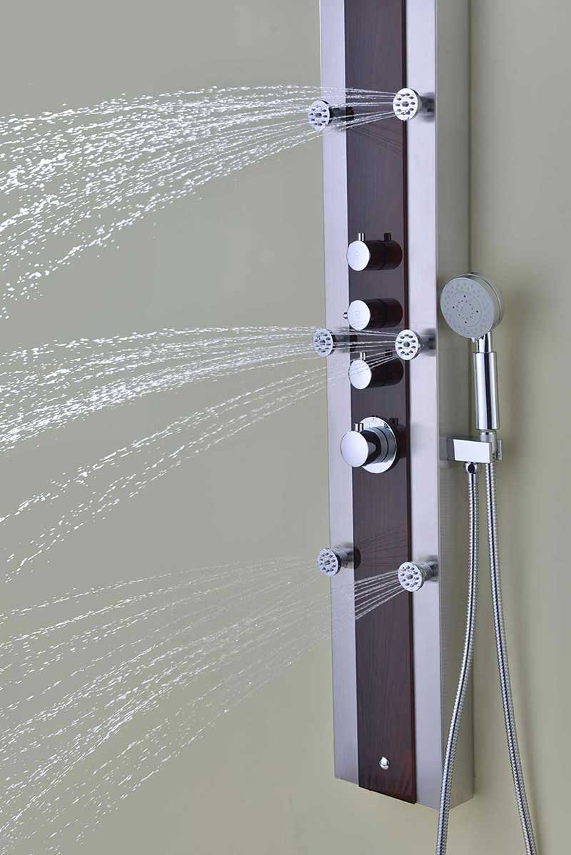 Anzzi Kiki 59 in. 6-Jetted Full Body Shower Panel with Heavy Rain Shower and Spray Wand in Mahogany Style Deco-Glass  10
