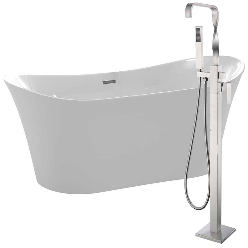 Anzzi Eft 67 in. Acrylic Flatbottom Non-Whirlpool Bathtub in White with Yosemite Faucet in Brushed Nickel FTAZ096-0050B