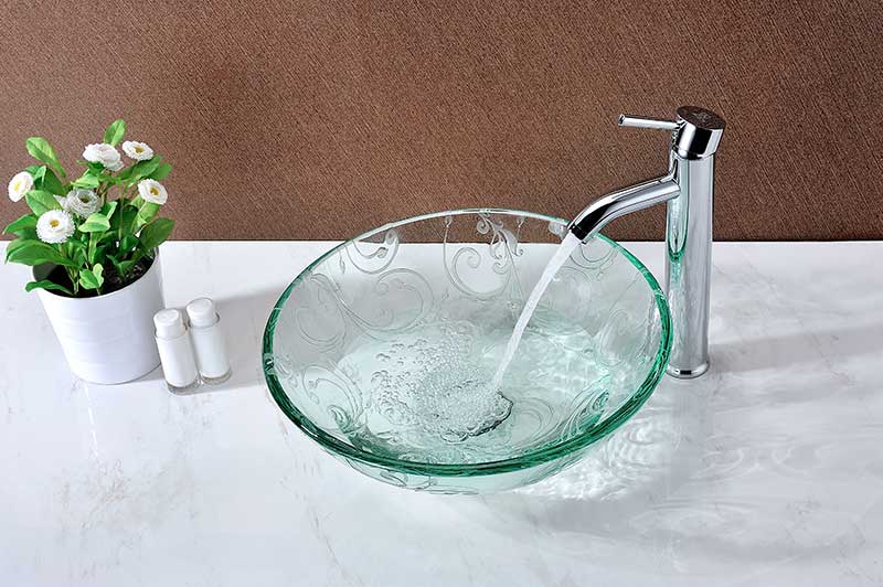 Anzzi Kolokiki Series Vessel Sink with Pop-Up Drain in Crystal Clear Floral S214 7