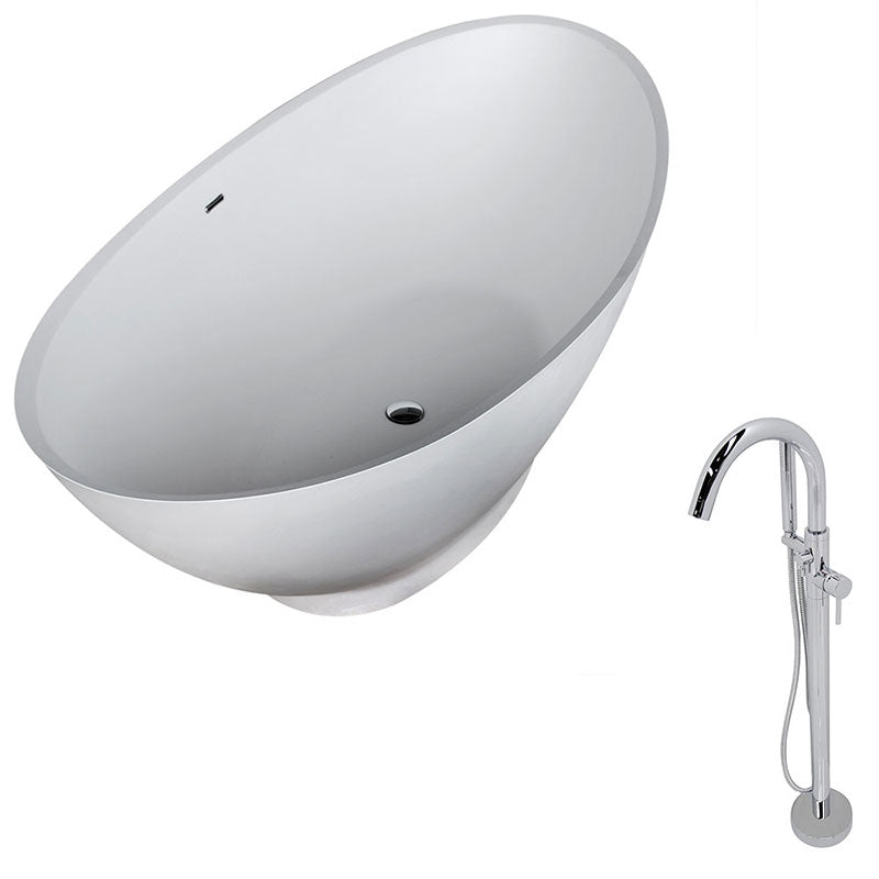 Anzzi Ala 6.2 ft. Man-Made Stone Freestanding Non-Whirlpool Bathtub in Matte White and Kros Series Faucet in Chrome