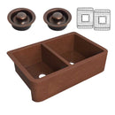 Anzzi Silesian Farmhouse Handmade Copper 33 in. 50/50 Double Bowl Kitchen Sink with Grape Vine Design in Hammered Antique Copper SK-009