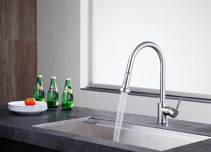 Anzzi Tycho Single-Handle Pull-Out Sprayer Kitchen Faucet in Brushed Nickel KF-AZ213BN 12