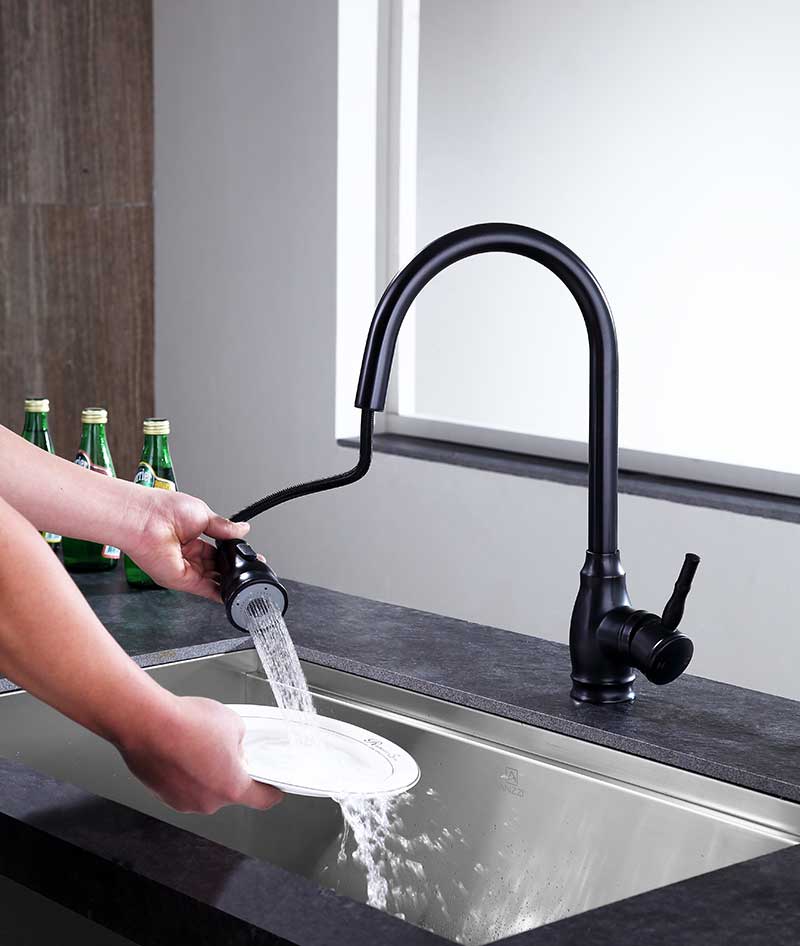 Anzzi Bell Single-Handle Pull-Out Sprayer Kitchen Faucet in Oil Rubbed Bronze KF-AZ215ORB 5