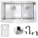 Anzzi ELYSIAN Farmhouse Stainless Steel 36 in. Double Bowl Kitchen Sink and Faucet Set with Soave Faucet in Oil Rubbed Bronze