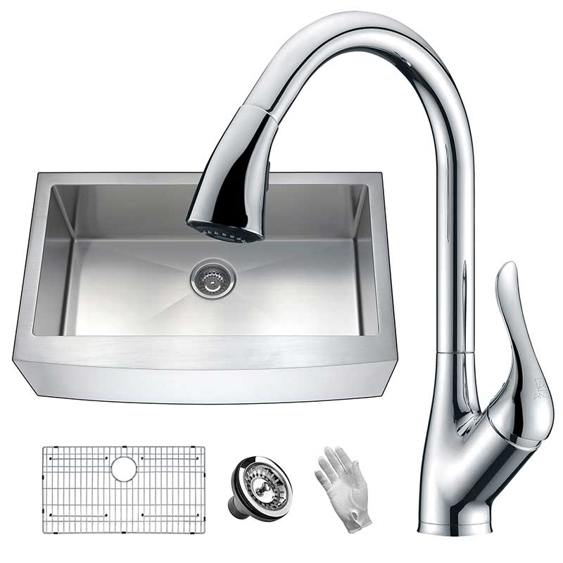 Anzzi Elysian Farmhouse 36 in. Single Bowl Kitchen Sink with Faucet in Polished Chrome KAZ36201A-031