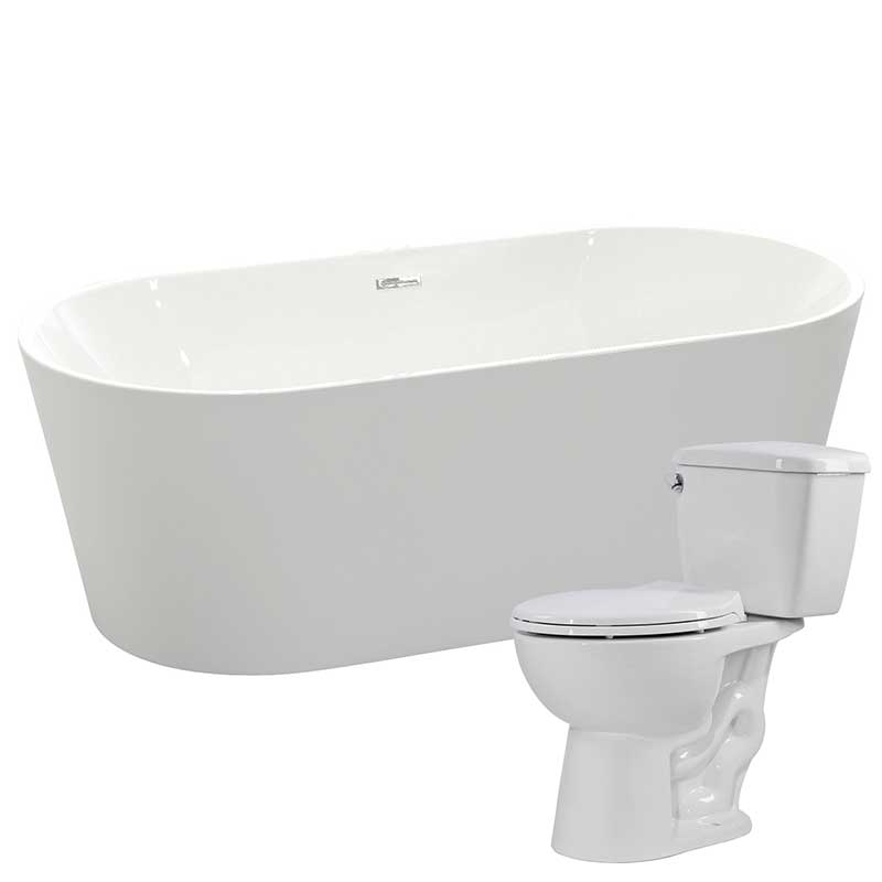 Anzzi Chand 67 in. Acrylic Soaking Bathtub with Cavalier 2-piece 1.28 GPF Single Flush Toilet FTAZ098-T063