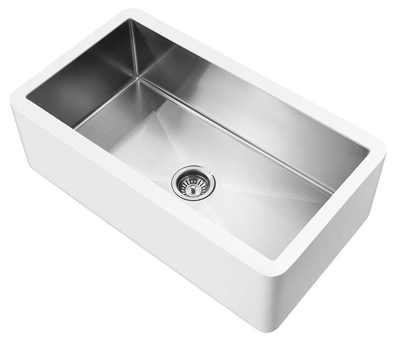 Anzzi Nepal Series Farmhouse Solid Surface 33 in. 0-Hole Single Bowl Kitchen Sink with Stainless Steel Interior in Matte White K-AZ270-A1 7