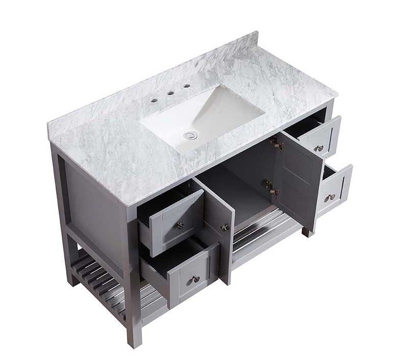 Anzzi Montaigne 48 in. W x 22 in. D Vanity in Gray with Marble Vanity Top in Carrara White with White Basin and Mirror 16