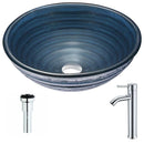 Anzzi Tempo Series Deco-Glass Vessel Sink in Coiled Blue with Fann Faucet in Chrome