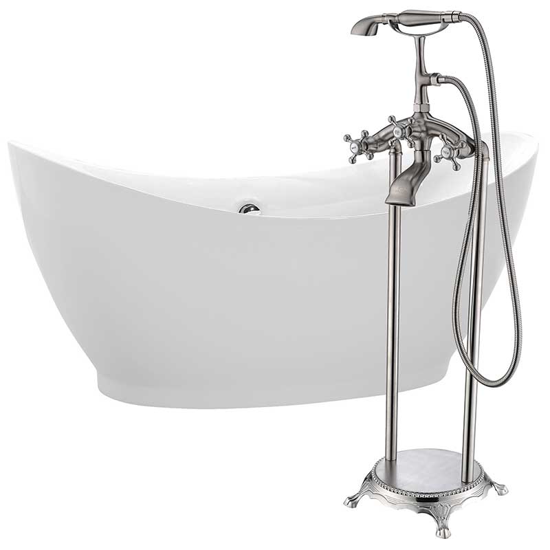 Anzzi Reginald 68 in. Acrylic Soaking Bathtub in White with Tugela Faucet in Brushed Nickel FTAZ091-0052B