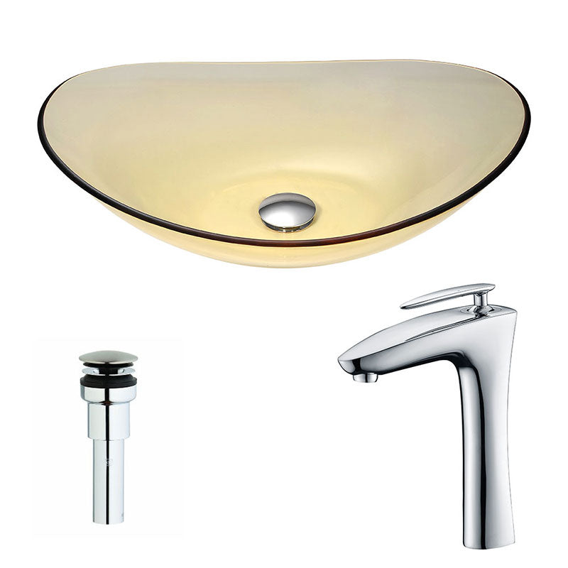 Anzzi Mesto Series Deco-Glass Vessel Sink in Lustrous Translucent Gold with Crown Faucet in Chrome