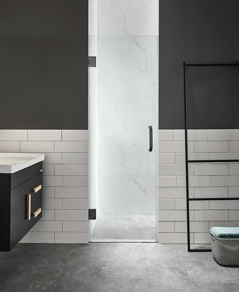 Anzzi Fellow Series 24 in. by 72 in. Frameless Hinged Shower Door in Matte Black with Handle SD-AZ09-01MB 2