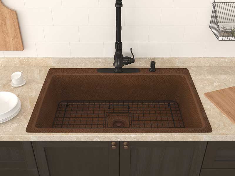 Anzzi Lydia Drop-in Handmade Copper 33 in. 4-Hole Single Bowl Kitchen Sink in Hammered Antique Copper SK-028 4