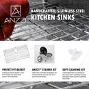 Anzzi VANGUARD Series 32 in. Under Mount Single Basin Handmade Stainless Steel Kitchen Sink 8