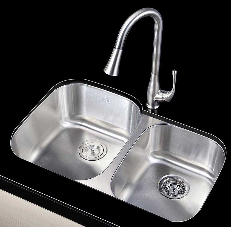 Anzzi MOORE Series 32 in. Under Mount 60/40 Dual Basin Stainless Steel Kitchen Sink 3