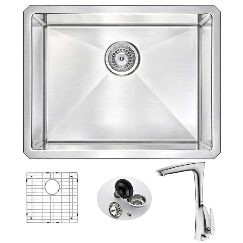 Anzzi VANGUARD Undermount Stainless Steel 23 in. Single Bowl Kitchen Sink and Faucet Set with Timbre Faucet in Brushed Nickel