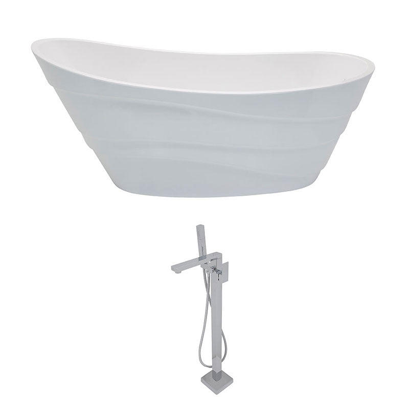 Anzzi Stratus 5.6 ft. Acrylic Freestanding Non-Whirlpool Bathtub in White and Dawn Series Faucet in Chrome