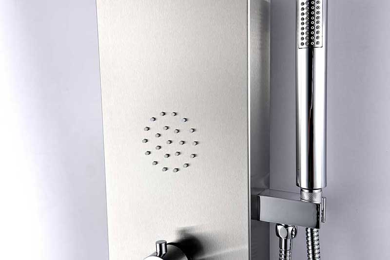 Anzzi TUNDRA Series 52 in. Full Body Shower Panel System with Heavy Rain Shower and Spray Wand in Brushed Steel 8