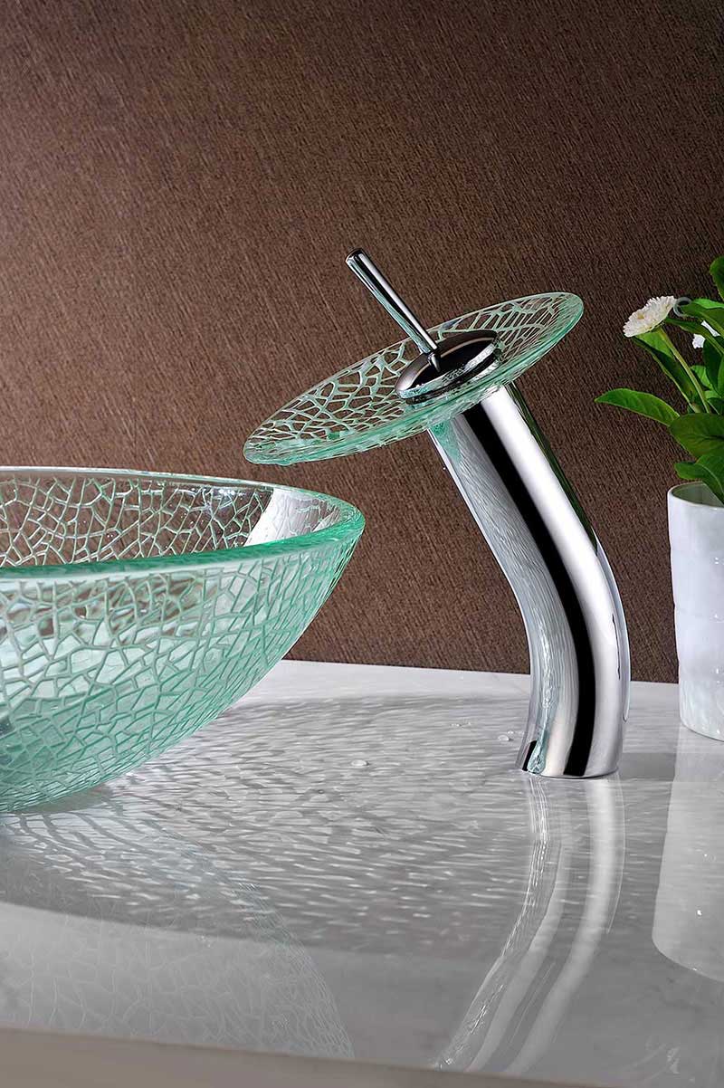 Anzzi Choir Series Deco-Glass Vessel Sink in Crystal Clear Mosaic with Matching Chrome Waterfall Faucet 5