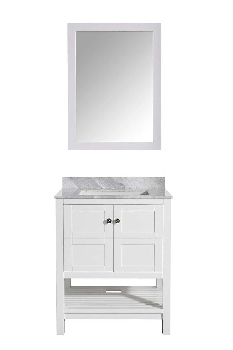 Anzzi Montaigne 30 in. W x 22 in. D Vanity in White with Marble Vanity Top in Carrara White with White Basin and Mirror 13