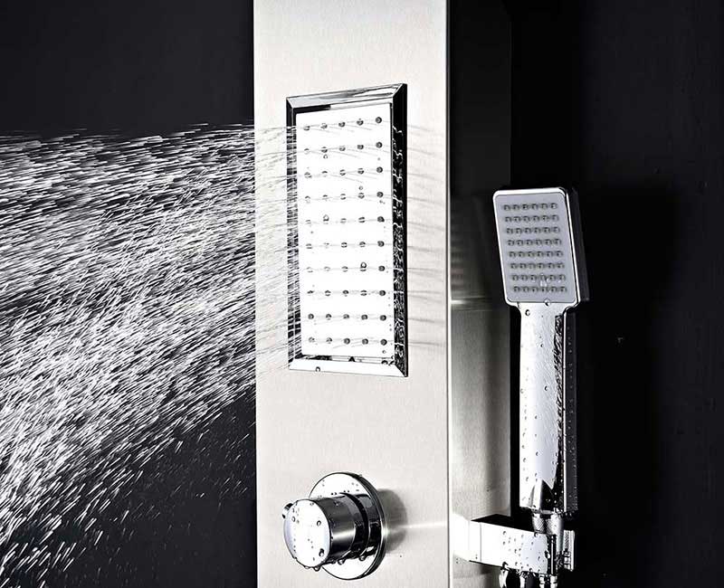 Anzzi FIELD Series 58 in. Full Body Shower Panel System with Heavy Rain Shower and Spray Wand in Brushed Steel 3