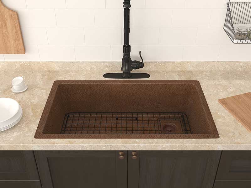 Anzzi Strait Drop-in Handmade Copper 31 in. 0-Hole Single Bowl Kitchen Sink in Hammered Antique Copper K-AZ263 4
