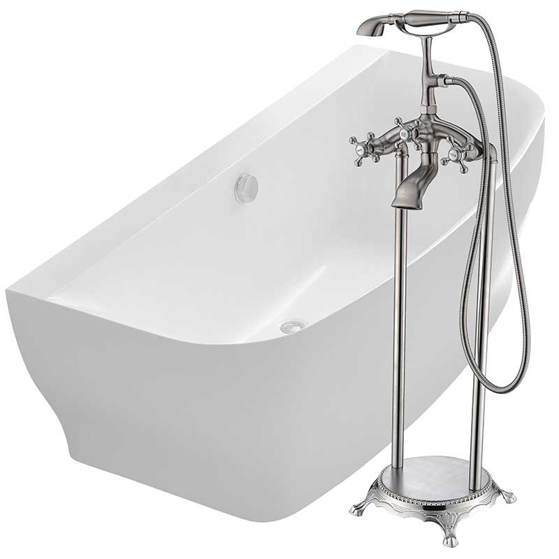 Anzzi Bank 64.9 in. Acrylic Flatbottom Bathtub in White with Tugela Faucet in Brushed Nickel FTAZ112-0052B
