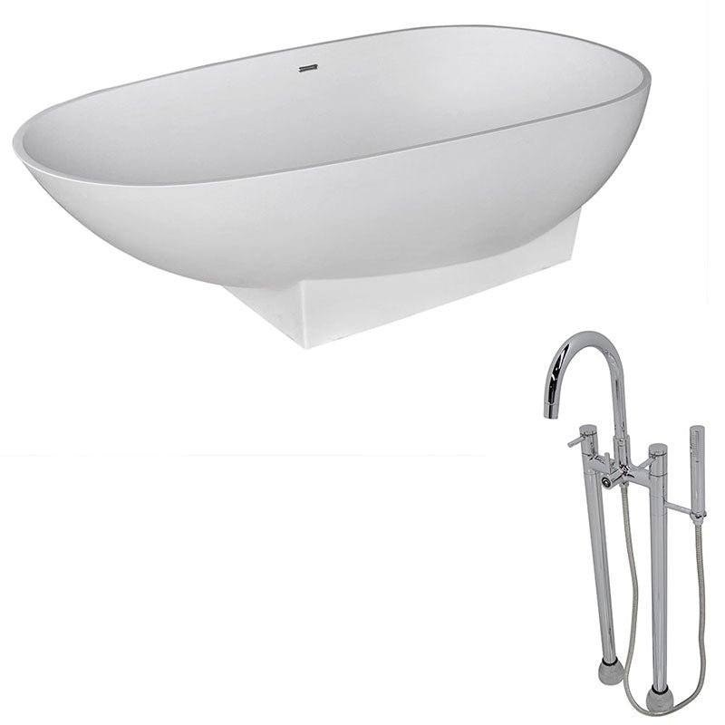 Anzzi Volo 5.9 ft. Man-Made Stone Freestanding Non-Whirlpool Bathtub in Matte White and Sol Series Faucet in Chrome
