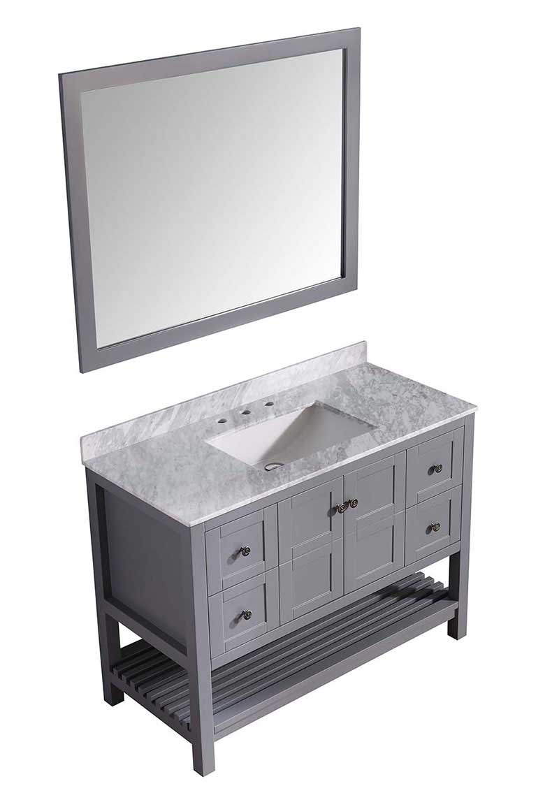 Anzzi Montaigne 48 in. W x 22 in. D Vanity in Gray with Marble Vanity Top in Carrara White with White Basin and Mirror